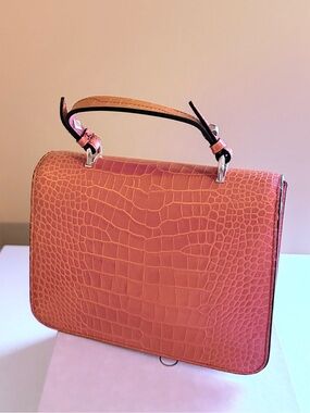 Jimmy Choo Croc-Embossed Top-Handle Satchel in Coral